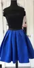 Prawdziwe zdjęcia 2018 Czarna Koronka Top Royal Blue Satin Spódnica Krótkie Sukienki Homecomingowe Tanie Off The Ramię Ramię Dress Custom Made EN1083