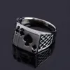 18K White Gold Plated Cool Black Enamel Poker Ring for Men Nice Gift Jewelry Rings for Boyfriend Fasion Accessory Size 7,8,9,10,11,12