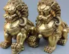 15" Chinese Guardion Phylacter Bronze Foo Fu Dog Door Lion Ball Kid Pair Statue