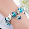 Mode 925 Sterling Silver Plaqué Star Charms Bracelet Bleu Murano GlassCrystal European Charm Beads pour Pandora Bracelets