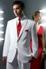 2017 personalizado smoking homens brancos casamento ternos alfaiate feitos TENO Slim Fit Groom Mens terno com gravata vermelha (jaqueta + calça + gravata + colete)