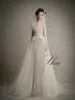 A Line High Neck Beach Wedding Dresses Lace Appliques Beaded Pearls Long Sleeve Boho Wedding Gowns Custom Made Plus Size Bridal Dress