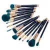 Jessup 15 pcs pincéis de maquiagem conjunto de pó foundation Eyeshadow Eyeliner contorno contorno corpule escova ferramenta azul / darkgreen