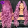 Parte do meio Ombre roxo Peruca rosa longo Cabelo Resistente ao Calor Anime Cosplay Blogger Maquiagem Diária Frente de Renda Sintética Peruca Festa de Casamento