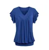 women's fashion summer solid color loose V-neck short sleeve shirt tops plus size S-5XL free shipping