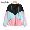 SweatyRocks Woman Winter Coats and Jackets Multicolor Cut and Sew Hooded Windbreaker Jacket Color Block Coats for Women L18101001