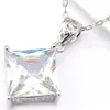 Luckyshine 5 uppsättningar Bröllopsmycken Satser Kvadrat Vit Topaz Crystal Cubic Zirconia 925 Silver Pendants Halsband Örhängen Semestergåva