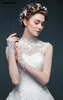 Amandabridal Short Cheap Lace Appliques Beads Crystals Fingerless Wrist Length With Ribbon Bridal Gloves Wedding Accessories For B252G