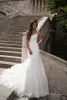 Sheer Charming Sexy Neck Mermaid Dresses Lace Appliqued Illusion Back Bridal Gowns Wedding Dress