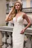 Niestandardowe suknie ślubne koronki syrenki 2020 z aplikacjami Sheer Crew Neck Sweep Pociąg Suknie ślubne