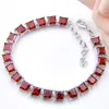 Luckyshine cadeau rouge carré coupe grenat bracelet 925 argent plaqué mode dames 8 pouces zircon bracelet