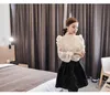 Spring New korean fashion Women's stand collar long sleeve puff sleeve embroidery lace patchwork chiffon OL blouse shirt3056