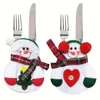 hot selling Christmas table decoration Xmas Decor Lovely Snowman Kitchen Tableware Holder Pocket Dinner Cutlery Bag Party cutlery sets