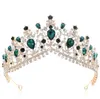 Bröllop brud röd blå krona tiara rhinestone pannband hår tillbehör smycken grön guld prinsessa drottning kristall kronor tiaras p247w