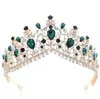 Boda nupcial Rojo Azul Corona Tiara Rhinestone Diadema Accesorios para el cabello Joyería Oro verde Princesa Reina Coronas de cristal Tiaras P287B