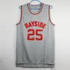 Mens Zack Morris 25 Bayside Basketball Tribersys Серый цвет, сохраненный Bell 90S хип-хоп сшитые рубашки S-XXL