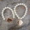 DIY smycken pärla stretch armband västerländsk stil tom quatrefoil charm monogram ren handgjord elastisk rep kedja