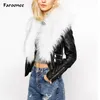 Faroonee PU Leather Jacket with Faux Fur Collar Women Autumn Coat Female Slim Short Outerwear Overcoat Plus Size 3X Q1660