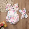 Floral bébé barboteuse vêtements ensemble 2018 été nouveau-né bébé fille à volants manches body combinaison + bandeau 2 pièces tenue Sunsuit