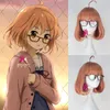 Kyokai hiçbir Kanata Mirai Kuriyama Kıvırcık Bobo Saç Anime Cosplay Peruk ile Kırmızı Cam