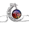 Collier pendentif arbre de vie, couleur argent, lune, classique, Cabochon en verre, collier arbre de vie, à la mode