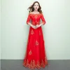 موضة جديدة الصينية حفل زفاف فساتين النمط الصيني الأحمر متزوج أنيقة شيونغسام تنكر ثوب قبالة الكتف الرباط vestido