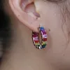 Rainbow CZ Hoop Earring for Women Gold Plated Square Baguette Cubic Zirconia Colorful Multi Colored CZ Fashion Women Jewelry324s