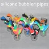 Silicone Bong Oil Rigs Water Pipes Hookahs Camouflage Pure Color silicone mini bubbler bongs with 14mm Glass Bowl oil ash catcher DHL