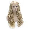 26 "Длинные # 1001/30 Белая блондинка смесь Auburn тяжелая плотность теплоприношенного волокна переднего кружева синтетический парик волос