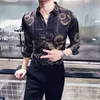 Style DressEngland Style Turn-down Collar Regular Print Single Breasted Mens Shirts Shirt Dresses Cufflinks Colored Blouses