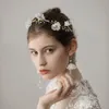 2018 New Romantic 3D Chiffon Floral Beaded Bridal Hairband with Earing Gold Stones Wedding Bridal Headices Wedding Accessories 1220404
