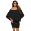 Fora do ombro vestidos plus size vários vestir preto em camadas mini vestido preto vestido casual mulheres roupas