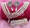 Silver Plated Cream Pearl Bridal Jewelry Set Wedding Necklace Bracelet and Earrings Sets