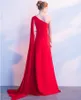 Nieuwe gratis vracht sexy en elegante rode chiffon avondjurken zwarte enkele schouder lange jurken party prom jurken HY064