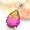 Luckyshine 4 шт. / Лот Модные тенденции Женщины Подвески Градиенты Tourmaline Cubic Zirconia 925 Серебряные свадебные подвески Ожерелья + Chain13 * 18m