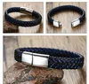 VNOX Graveerbare Mannen Armband ID Bangle Blauw Zwart Gevlochten Lederen Bangle Roestvrijstalen Mannelijke Identificatie Sieraden