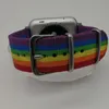 Voor Apple Watch SE / 6/5/4/3/2 / 1 Rainbow Band Band Strap Fabrics Vervanging Serie 38 42 40 44mm met roestvrij staal