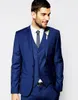 Custom Design Bästa Mäns Business Suit Notched Lapel Back Vent Navy Groom Tuxedos Men Party Groomsmen Passar (Jacka + Byxor + Tie + Vest) Nej; 263