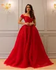Arabski Dubaj Czerwony Długie Suknie Wieczorowe Off Ramię Krótkie Rękawy Koronki Aplikacja Długość Formalna Prom Dresses Suknie Wieczór Nosić Suknie