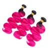 # 1B / Hot Pink Ombre Bundles de cheveux humains brésiliens Dark Roots 3Pcs Body Wave Extensions de cheveux Noir et Hot Pink Ombre Virgin Hair Weaves