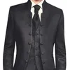 Chinese Style Tuxedos Slim Fit Blazer Three Piece High Collar Suits Design for Dinner Party Business Men Suits