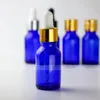 15 ml botellas de cuentagotas de vidrio azul con tapas de oro negro ojo gotero gotas de aceite de aromaterapia botellas de embalaje 780pcs / lot