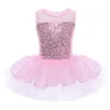 IEFiEL Meninas Sem Mangas Lantejoulas Formal Ballet Dança Ginástica Collant Vestido Ballet Dançarino Tutu para Crianças Bailarina194u