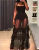 BKLD Kadınlar Spagetti Kayışı Yaz Plaj Elbise Gece Kulübü Seksi Ruffles Parti Elbiseler Uzun Elbise Sheer Mesh Maxi Through