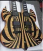 Anpassad Wylde Audio Barbarian 12 strängar 6 strängar Dubbel hals Natural Flame Maple Top Behemoth Electric Guitar 5 Högar Maple Neck China Emg Pickups Black Hardware