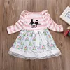 Kleinkind Baby Mädchen Langarm Gestreiftes Kleid Süßes Hübsches Blumenspitze Patchwork Kleid Schleife A-Linie Knielanges Blcak Katzenkleid