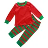 Family Christmas Pajamas Set Adult Women Men Kids Girls Boy Striped Sleepwear Xmas Deer Nightwear Clothes Matching Family Outfits 3 colors