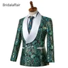 Underbara nya mönster Skräddarsydda brudgummen Tuxedo Green Floral Printed Men Suit för Wedding Mens Suits Set 2st (Jacket + Black Pants)