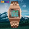 SKMEI World Time Multifunction Watch Fashion Rectangle Stainless Steel Band Digital Watches Waterproof 1224Hour Calendar Alarm W9877378