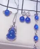 Set di quattro pezzi di orecchini con bracciale pendente in argento 925 con pietra preziosa naturale genuina intarsio di calcedonio blu